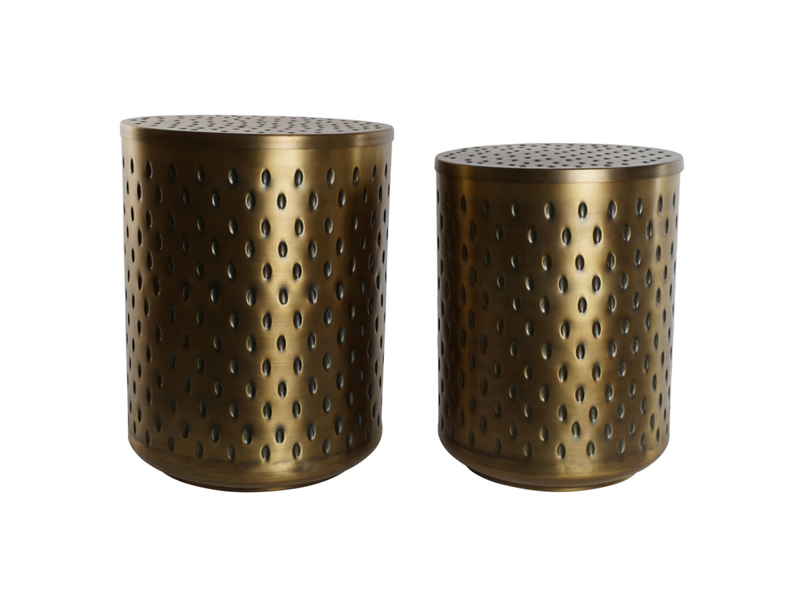 Set 2 Mesita Auxiliar Metal Tapa Dorado 43x43x54cm