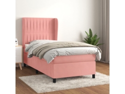 Cama Box Spring Con Colchón Terciopelo Rosa 100x200 Cm