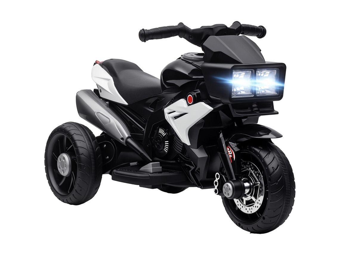 Motocicleta Eléctrica Para Niños, Luces, Claxon, Música, Neumáticos Anchos, 3 Km/h, Negra.