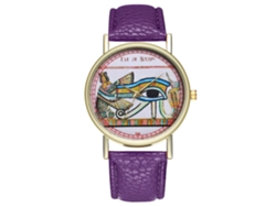 Reloj De Cuarzo Con Correa De Cuero Pu Para Parejas Casuales Dial Redondo (morado)