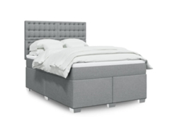 Cama Box Spring Con Colchón Tela Gris Claro 140x190 Cm
