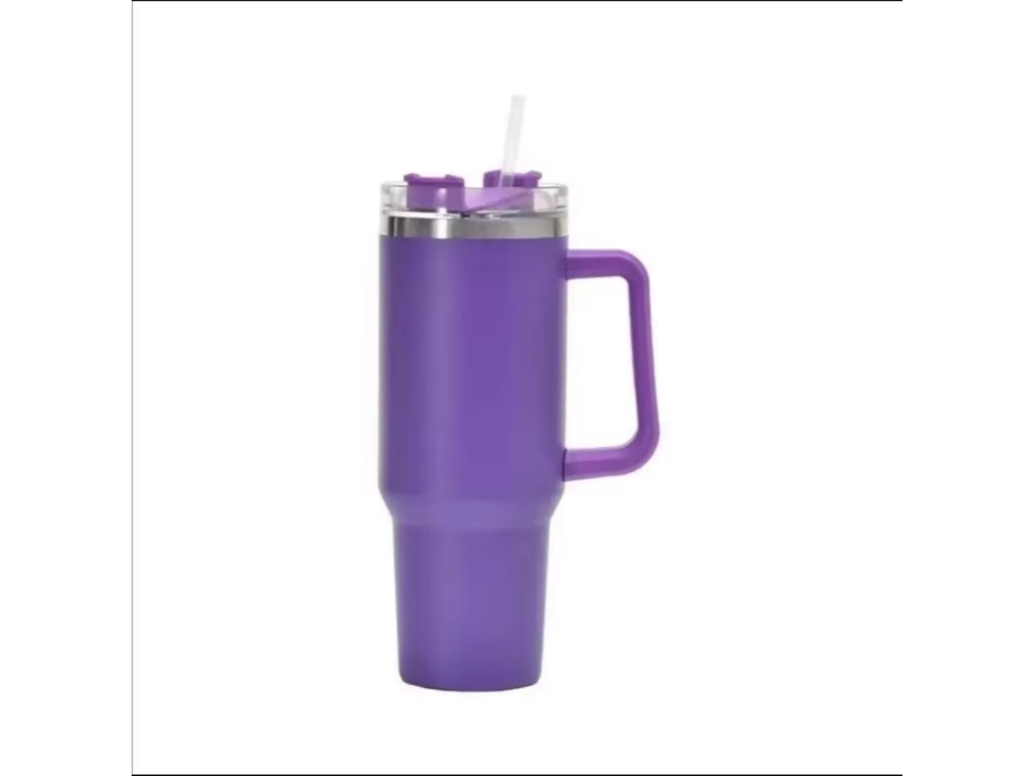 (violeta) Taza De Viaje Con Aislamiento De Doble Pared, 40 Oz (1200 Ml) Con Asa Y Pajita