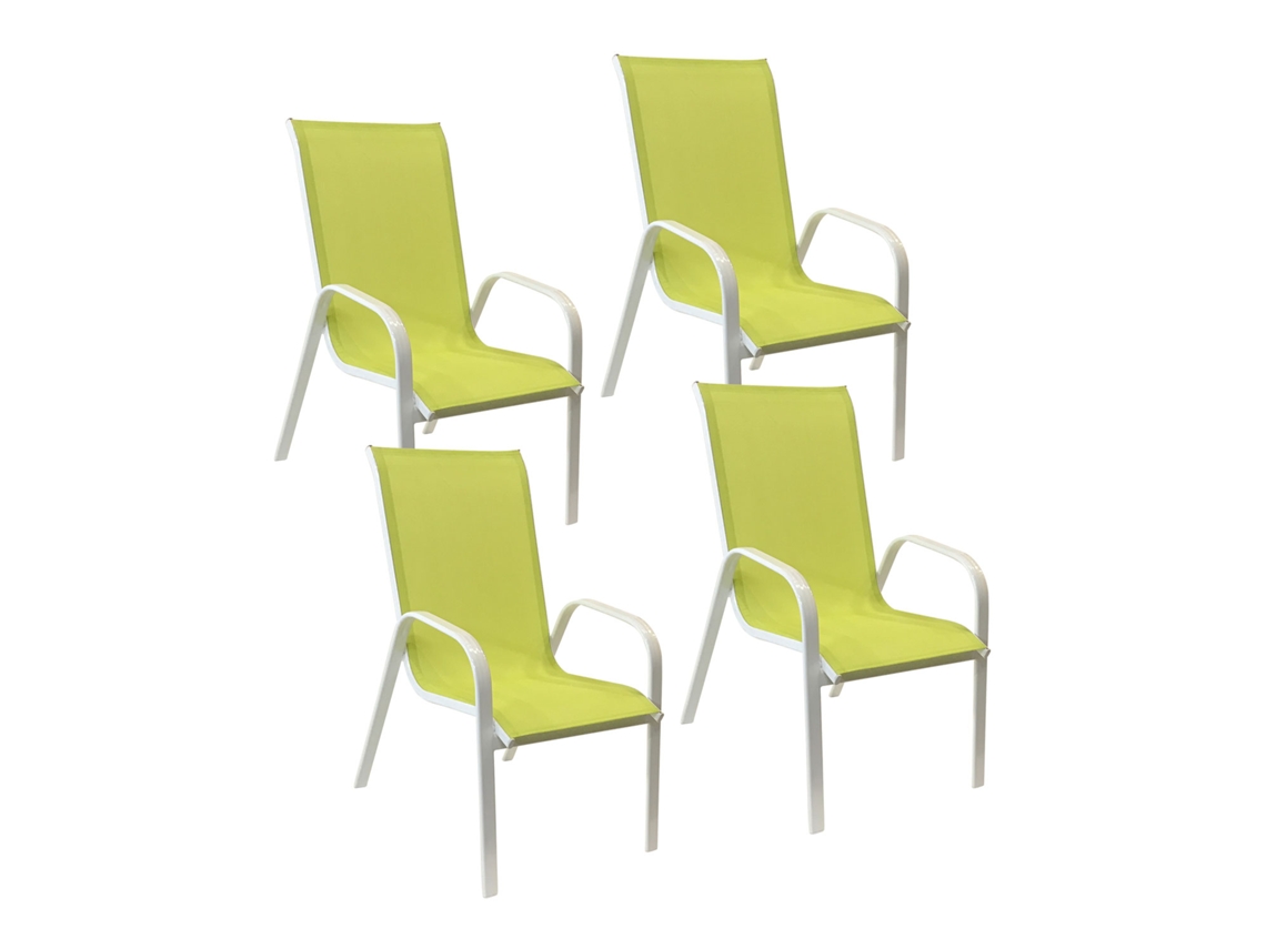 Lote de 4 sillas MARBELLA en textileno verde - aluminio blanco HAPPY GARDEN