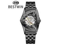 Reloj mecánico MDUG para hombre con diseño esqueletizado triangular (negro)