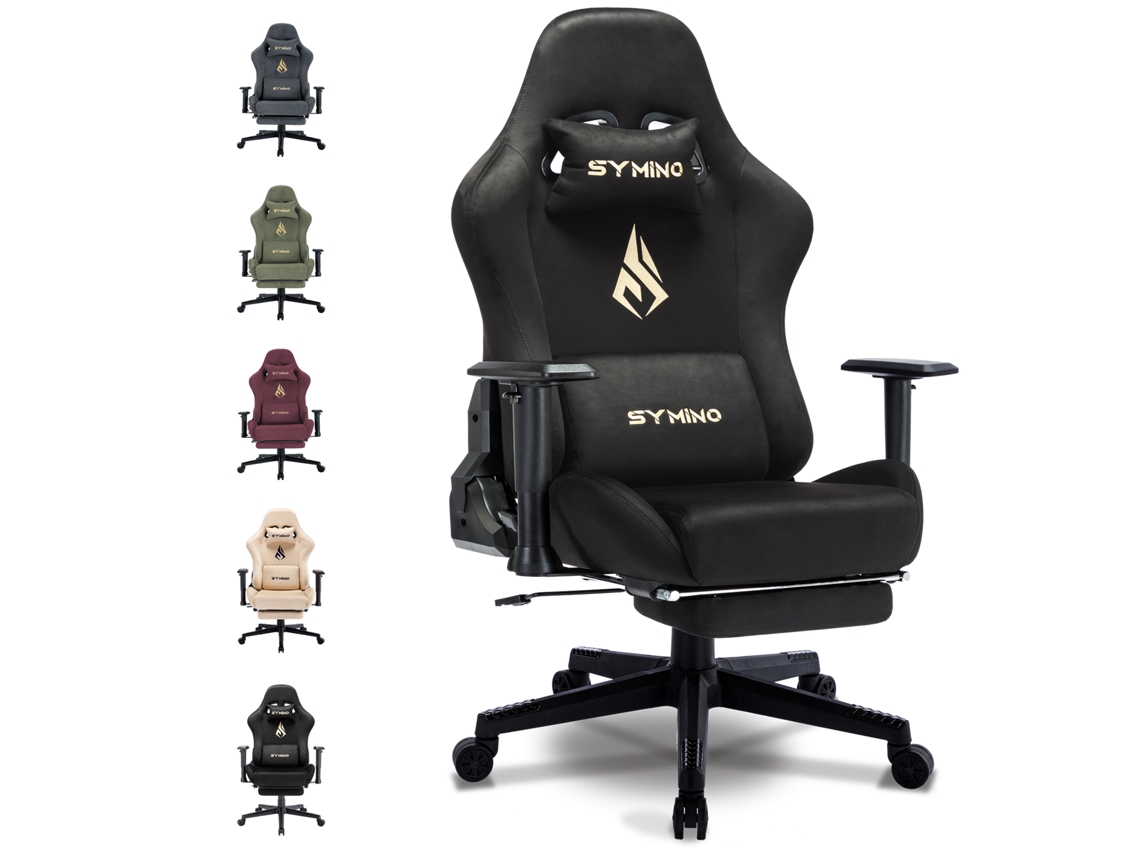 Silla gaming SYMINO, transpirable, con reposapiés, soporta hasta 150 kg, NEGRA SYMINO