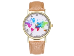 Reloj De Pulsera De Cuarzo Para Parejas De Estudiantes Con Correa De Pu Beige Y Esfera Redonda.