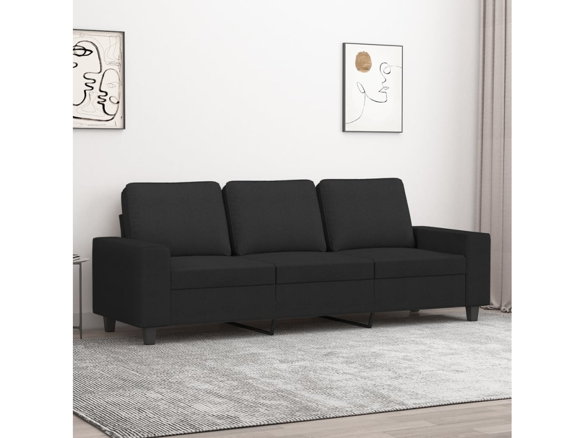 Sofá De 3 Plazas | Sofá De Salón | Sofá De Descanso De Tela Negro 180 Cm Wsd840340
