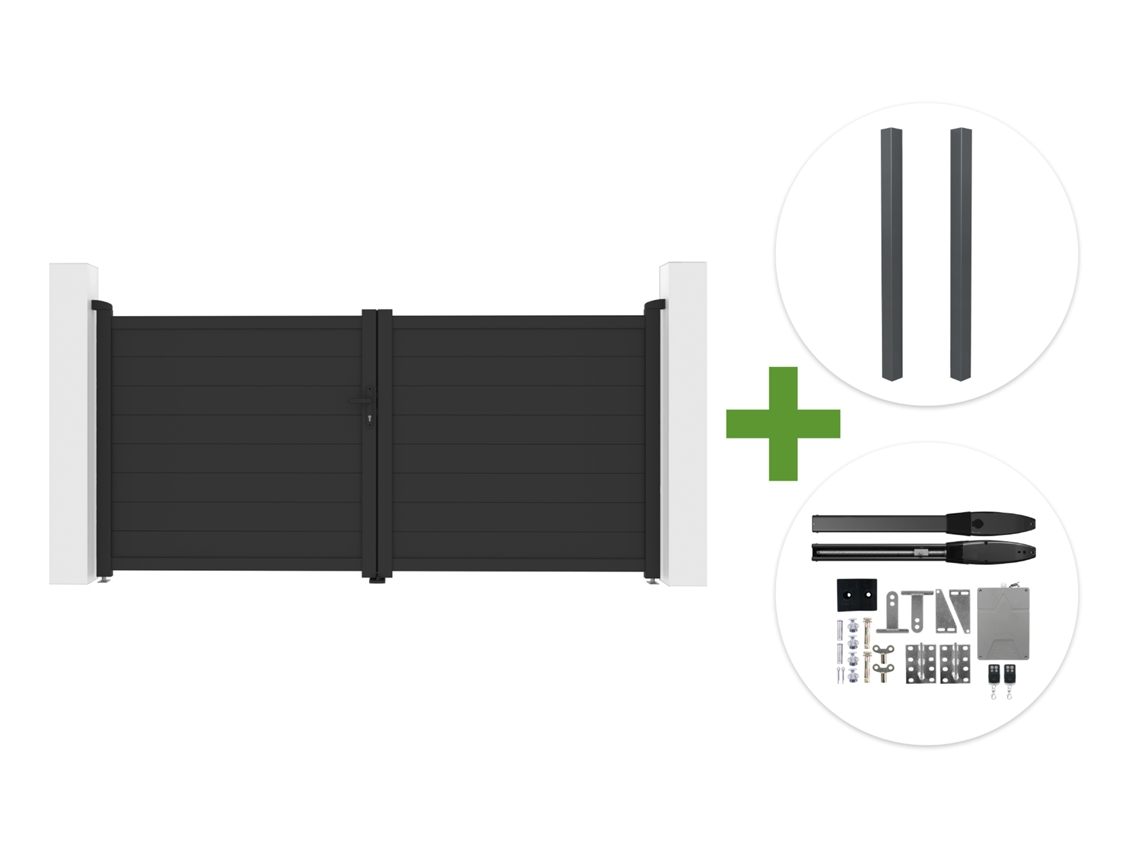 Puerta Batiente Eiger 3 M H.140 Cm Gris + 2 Postes Elda + Motor Hiker B200