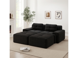 Sofá Modular 2 Plazas - U-shaped, Cómodo, Corduroy, Con Otomán - Negro