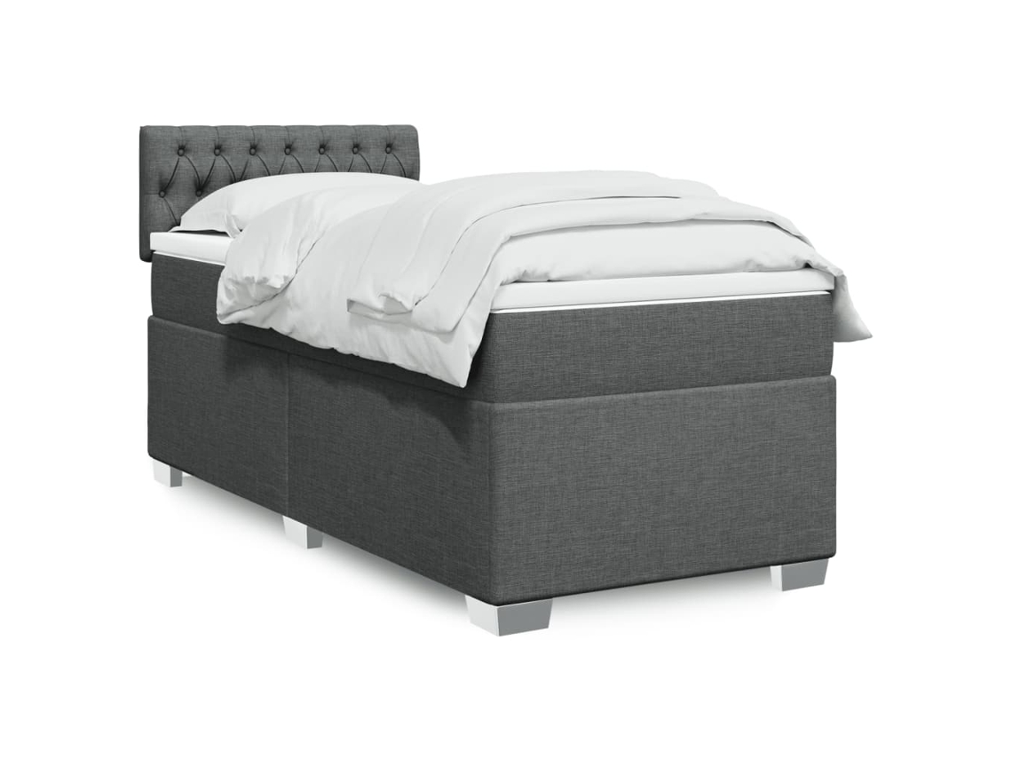 Cama box spring con colchón tela gris oscuro 90x190 cm