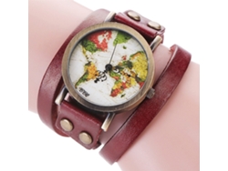 Reloj De Pulsera Ccq Para Mujer Con Diseño De Mapa Multicapa, Estilo Retro, Correa De Pu Roja.