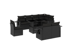 Conjunto de 9 sofás de jardín con cojines, mimbre, negro, MAISON EXCLUSIVE (9 piezas)