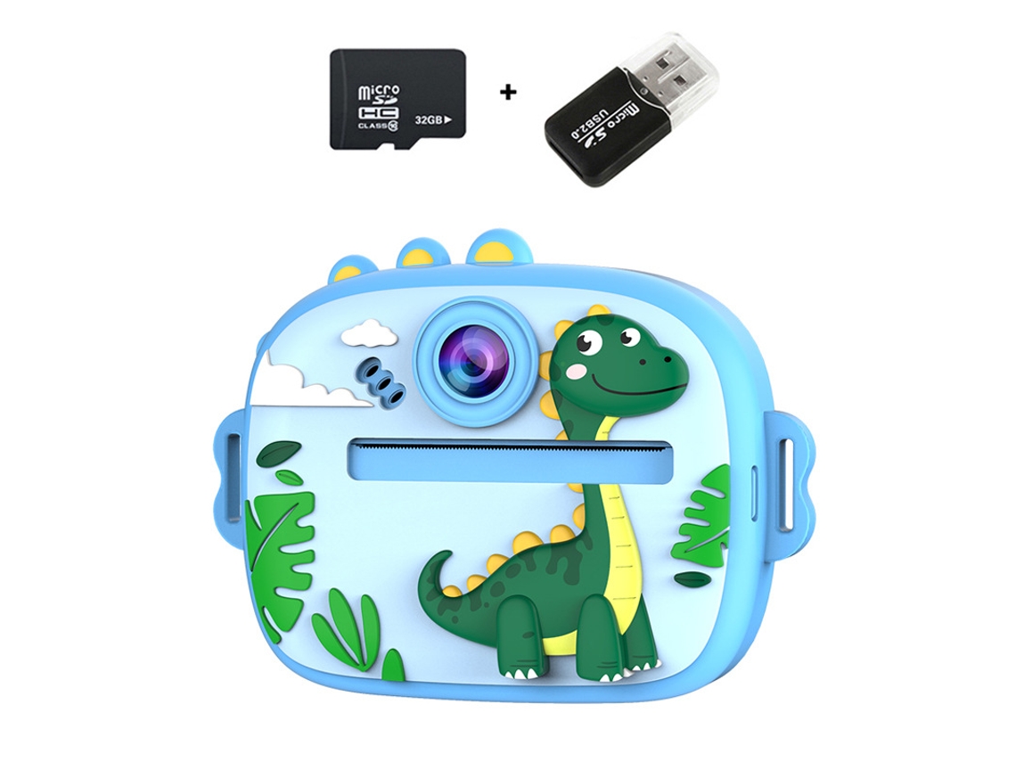 Cámara instantánea Eifson HD 1080p de 48 MP con pantalla IPS de 2,4 pulgadas y tarjeta de memoria de 32 GB (Dinosaurio Azul)