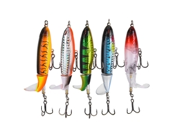 5 Señuelos Artificiales De Plástico Coloridos Con Anzuelos Para Pesca En El Mar, Ojos 3d Y Hélice Duradera.
