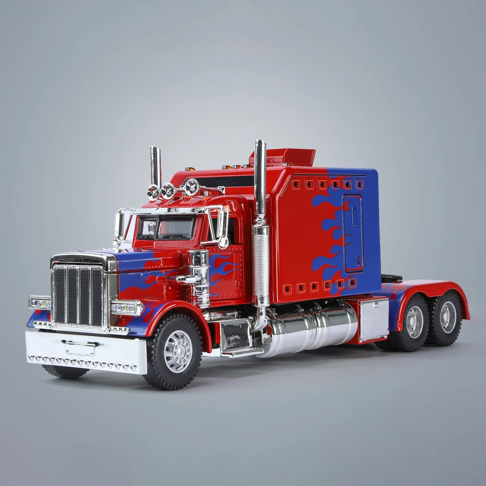 (rojo) Camión Tractor De Juguete De Aleación A Escala 1:24 Con Efectos De Sonido Y Luz.