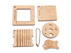 Juego De Reglas De Madera Para Tejer Con Medidor De Hilo, Medidor De Grosor, Medidor De Ángulo Y Perforador Circular.