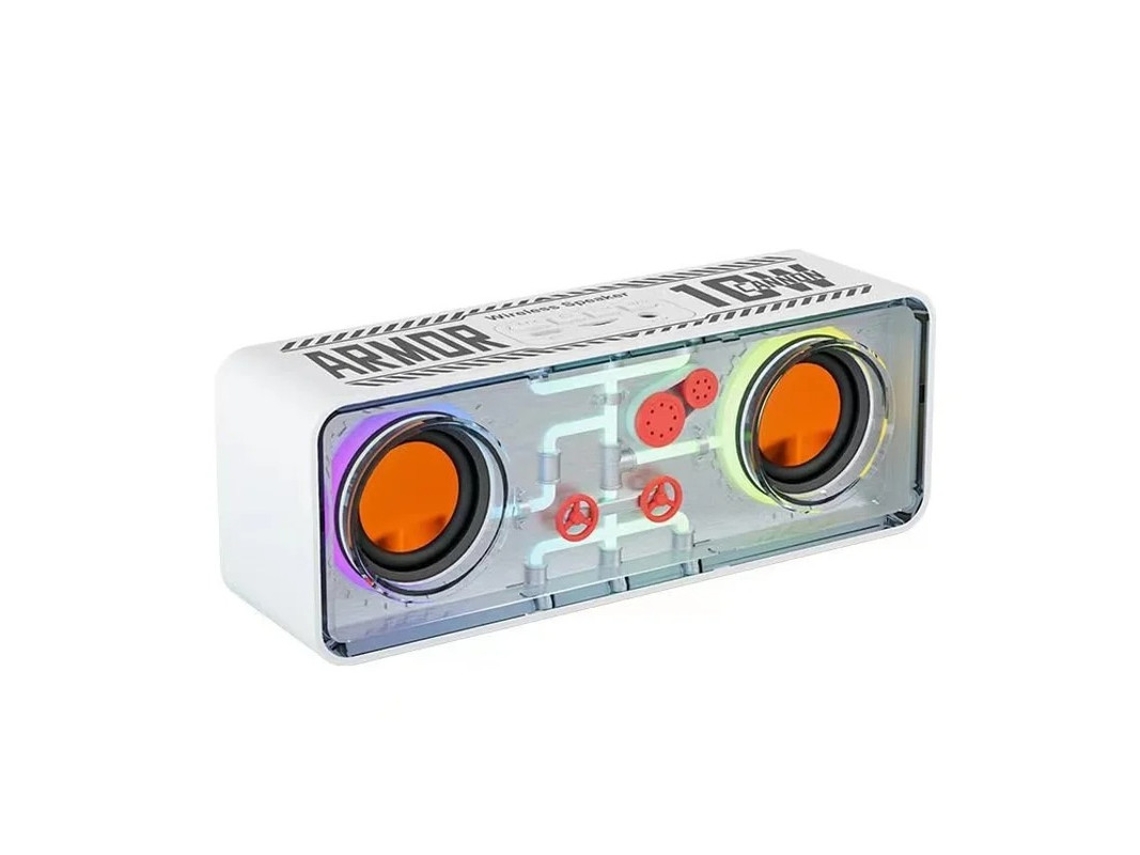 Altavoz Bluetooth inalámbrico, altavoces dobles transparentes, luces de viento, cyberpunk, pistola de acero pequeña, película vibrante, tarjeta de bajos Yizhood
