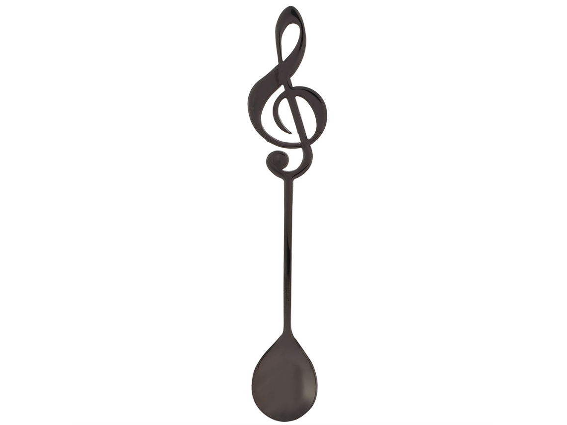 RNEMITERY Cuchara de Postre de Acero Inoxidable con Diseño de Nota Musical para Café y Bebidas (Negro)