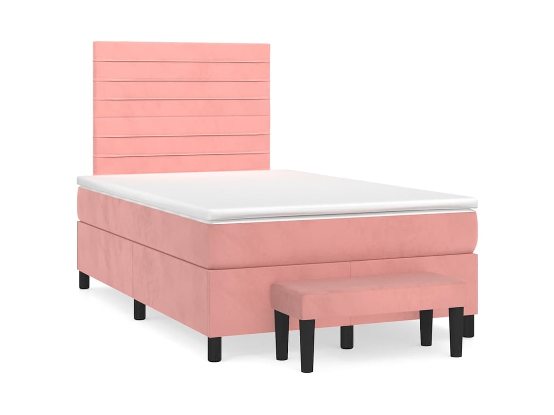 Cama Box Spring Con Colchón Terciopelo Rosa 120x190 Cm