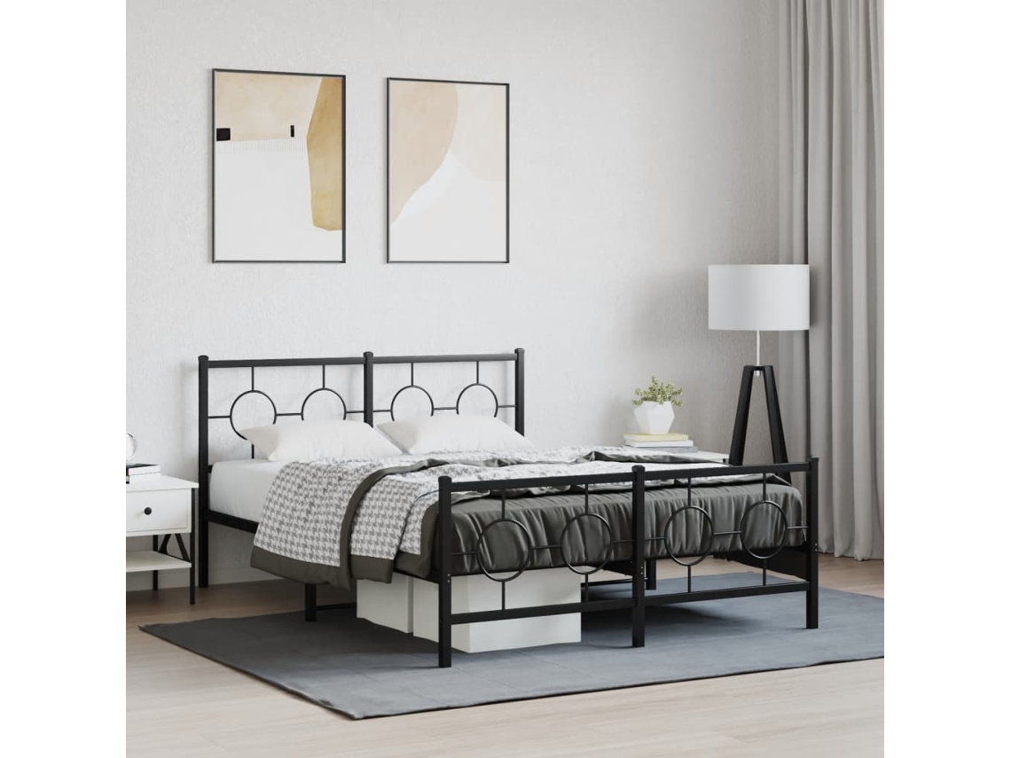 Estructura Cama Sin Colchón Con Estribo Metal Negro 140x190 Cm