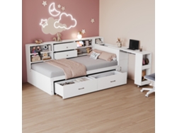 Sofá Cama De Madera De 90x200 Cm, Con Espacio De Almacenamiento, 2 Cajones Y Escritorio Retráctil, Color Blanco.