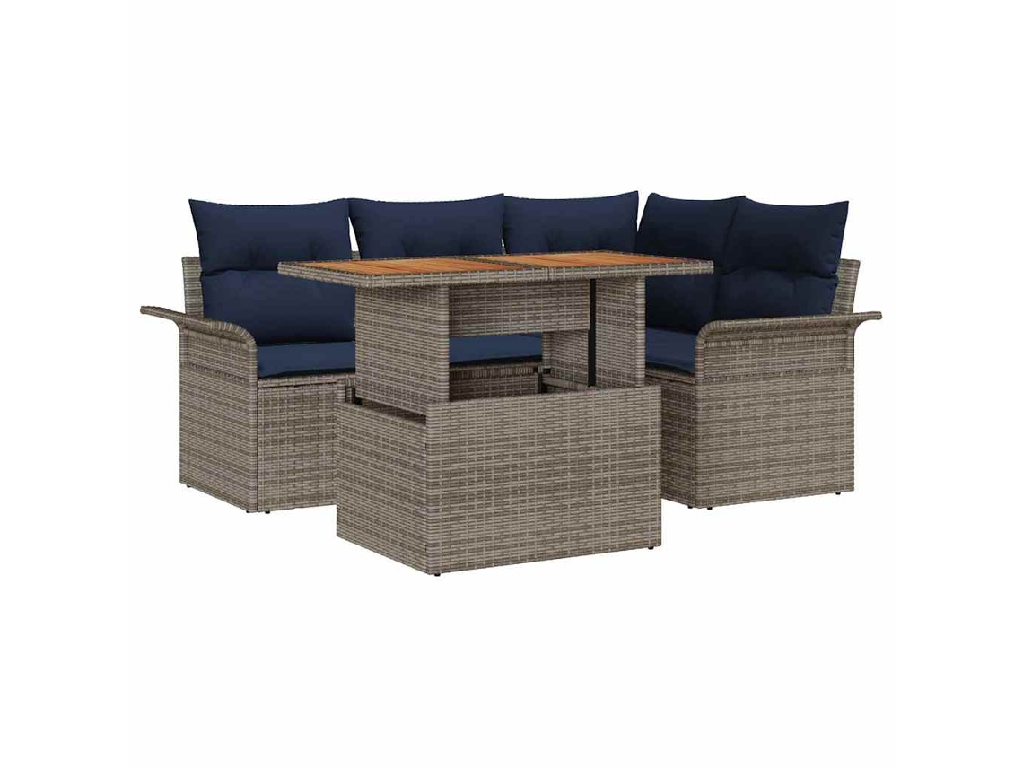 Maison Exclusive - Conjunto De Sofá De Jardín Con Cojín 5 Pcs Gris Y Azul Marino