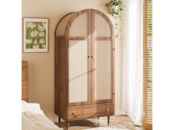 Elegante armario con puertas de tela y cajón - Aparador - Madera, patas de madera estables, práctico espacio de almacenamiento para ropa y accesorios.