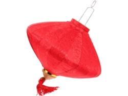 Farol colgante decorativo vietnamita, rojo con estampado floral, ideal para festivales, bodas y uso en exteriores.