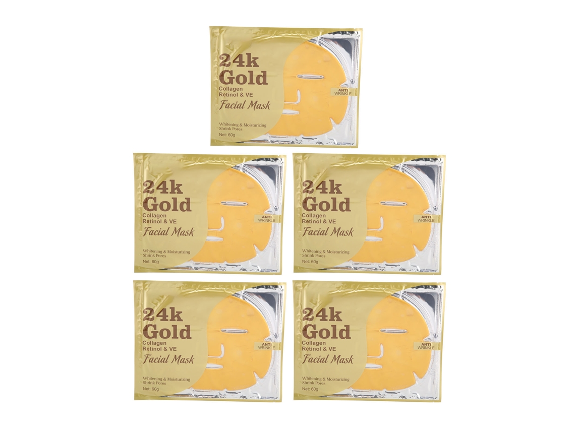 5pcs Mascarilla Facial De Oro 24k Colágeno Hidratante Iluminadora Reduce Arrugas Fina Hoja Para Cuidado De La Piel