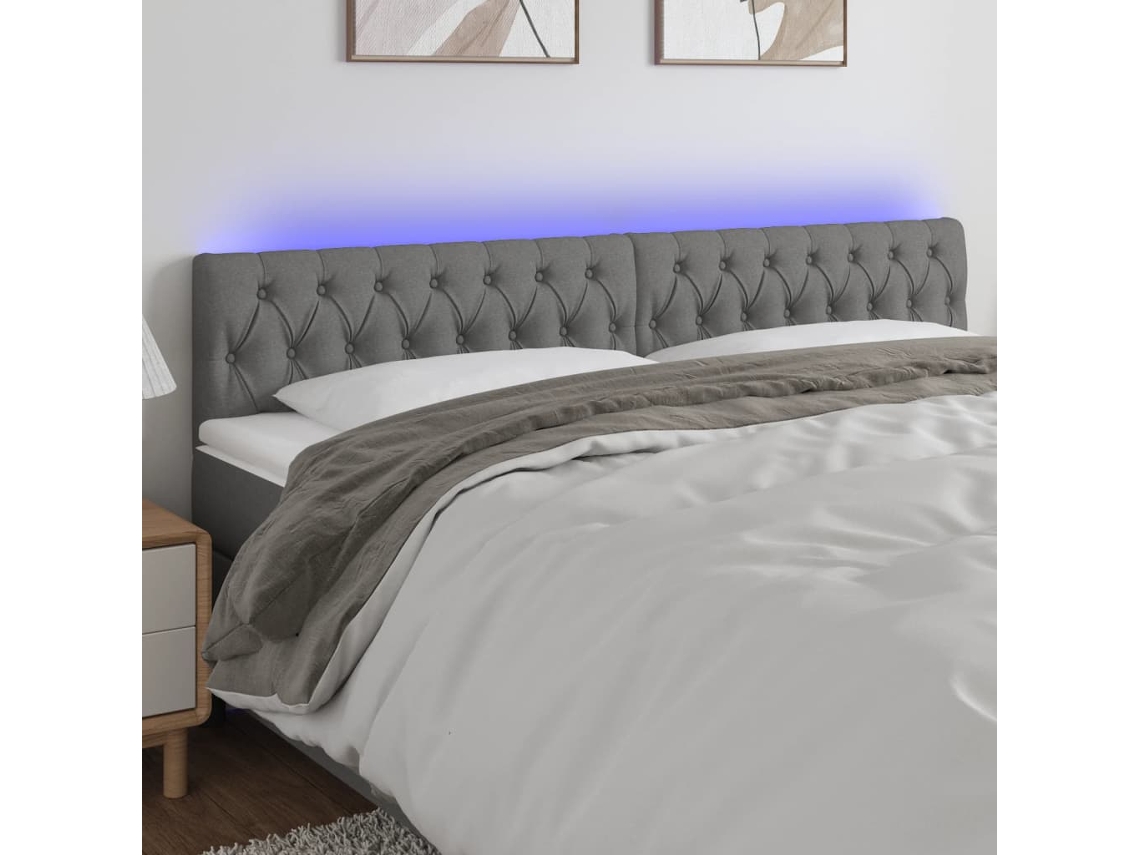 Cabecero Con Led De Tela Gris Oscuro 200x7x78/88 Cm