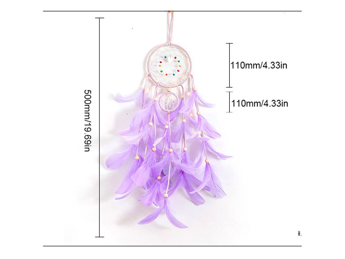 Atrapasueños Walshlxq con plumas y luces LED portátiles hechas a mano para colgar en la pared, decoración del hogar y fotografía.