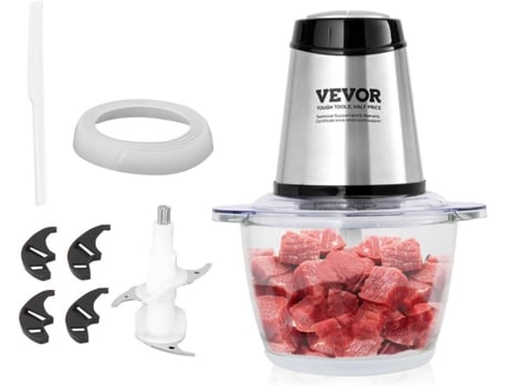 VEVOR Procesador picador de alimentos eléctrico de 400 W, batidora picadora de carne de 1,2 l/5 tazas con recipiente de vidrio
