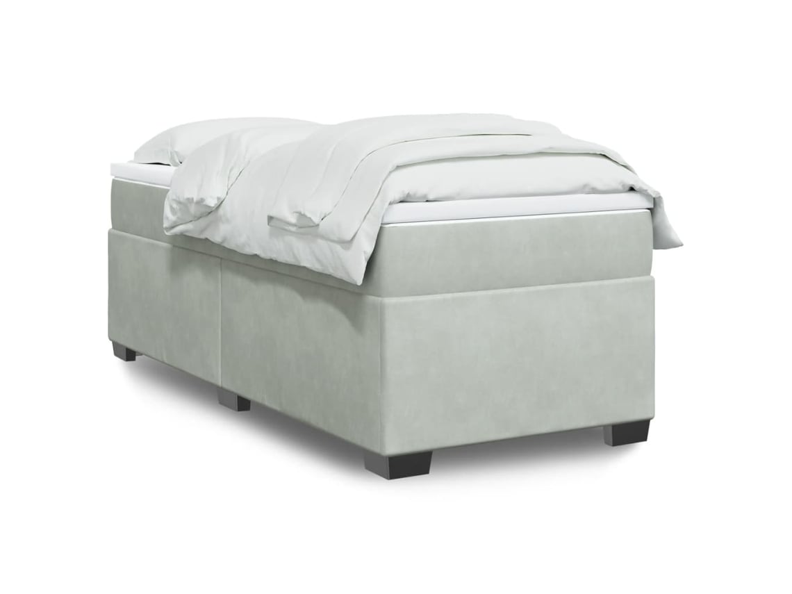 Cama Box Spring Con Colchón Terciopelo Gris Claro 80x200 Cm