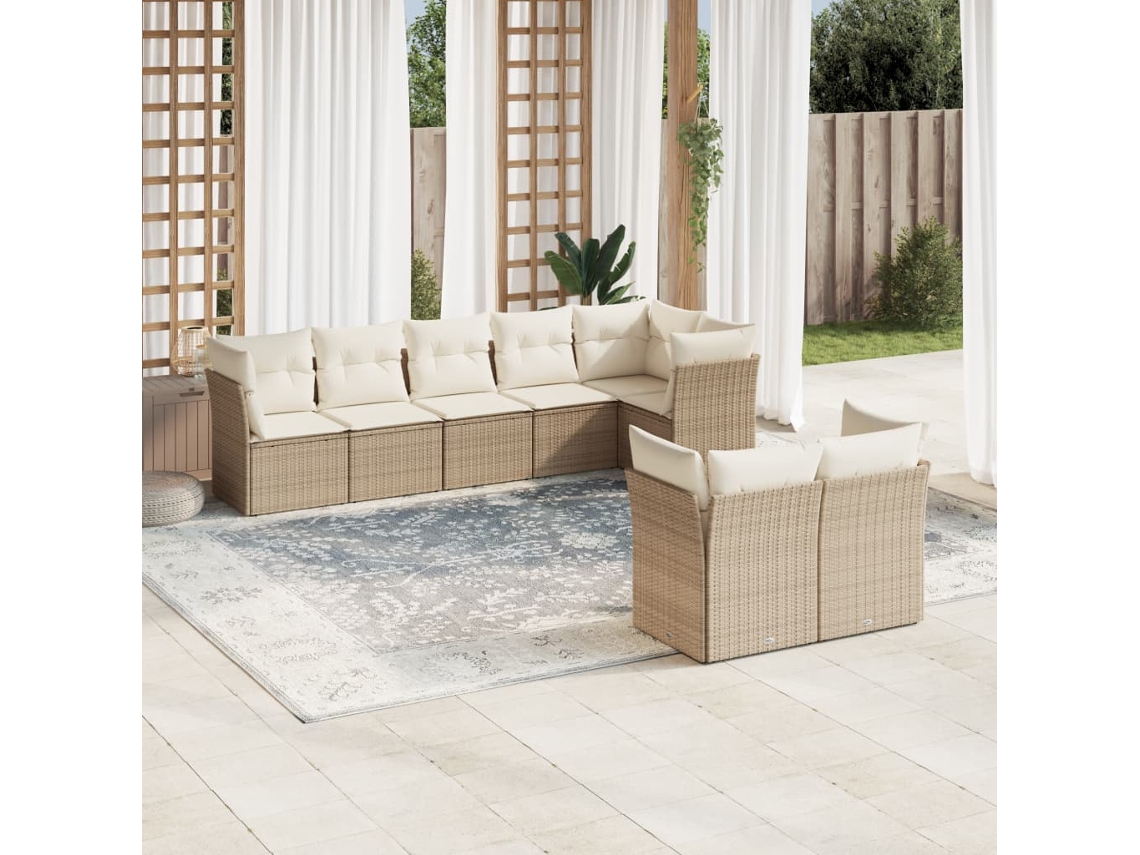 Conjunto de 8 sofás de jardín con cojines de mimbre beige Dkd Home Decor