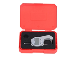 Medidor de espesor digital con pantalla LCD, punta curva, rango mini de 0 a 10 mm, medición de precisión para materiales delgados.