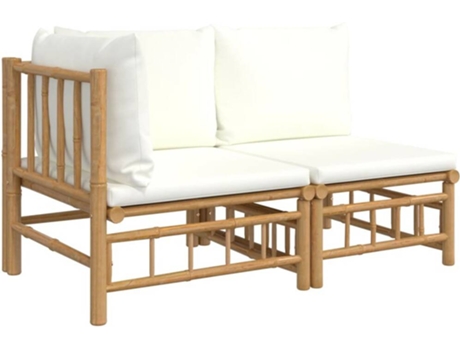Conjunto 2 Set de muebles de jardín VIDAXL bambú y cojines blanco crema