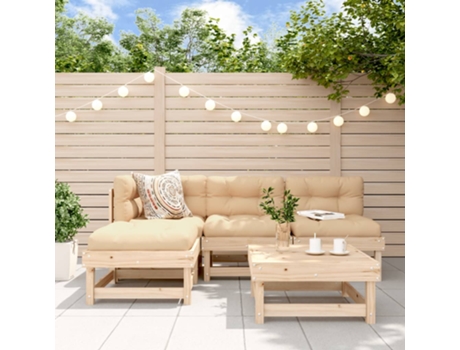 Conjunto 5 de muebles de jardín VIDAXL y cojines madera maciza