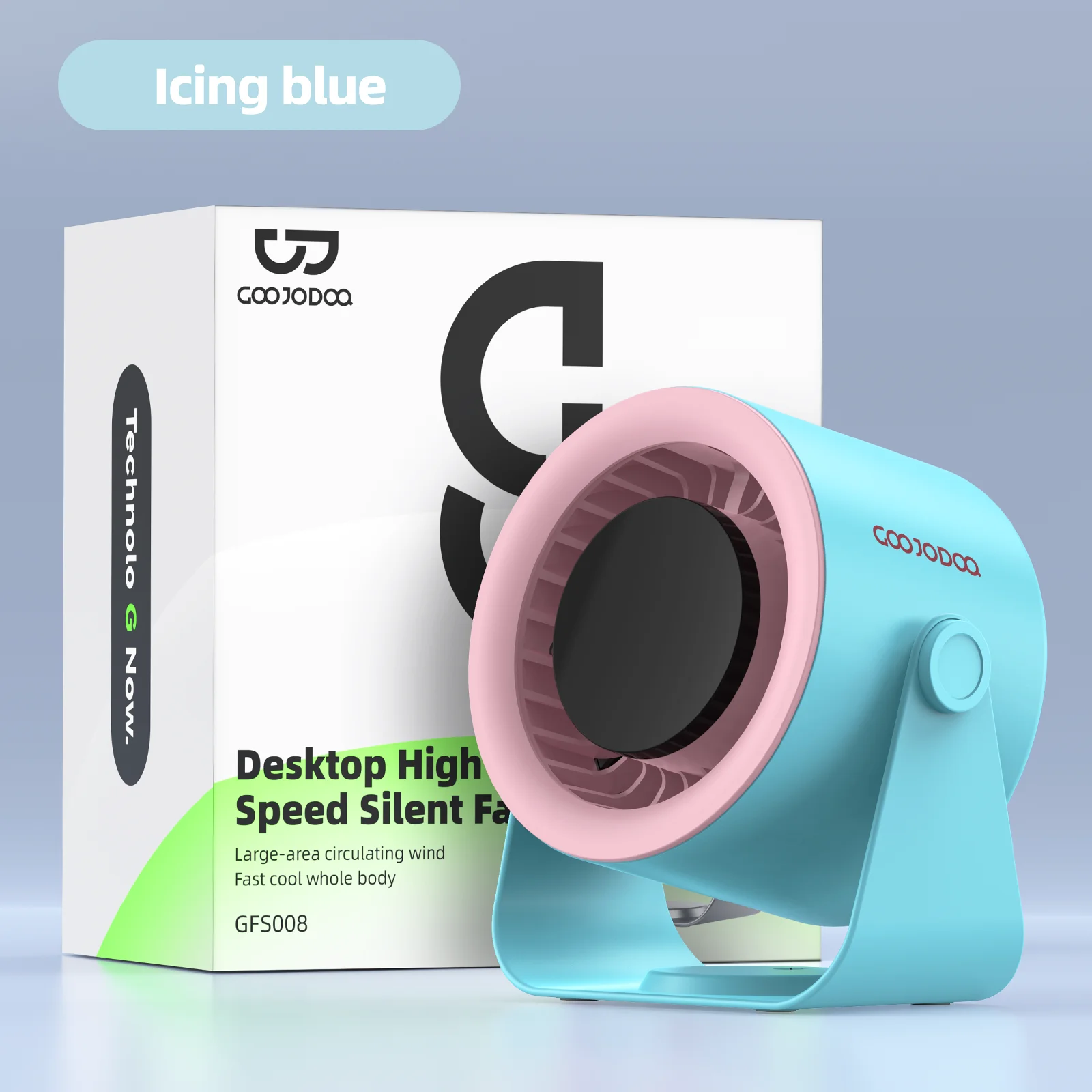 Ventilador De Escritorio (azul Hielo) De 4000 Mah, Silencioso, Con Velocidad Ajustable Y Pantalla Digital De Velocidad.