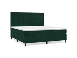 Maison Exclusive - Cama Box Spring Con Colchón Terciopelo Verde Oscuro 160x200 Cm