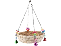 Juguete Para Pájaros Columpio Nido Colgante De Paja Duradero Safe For Cage Of Loros With Campanas