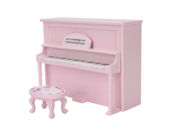 Acessório Casa De Bonecas Piano Vertical Mini Com Banco De Madeira 1:12 Rosa
