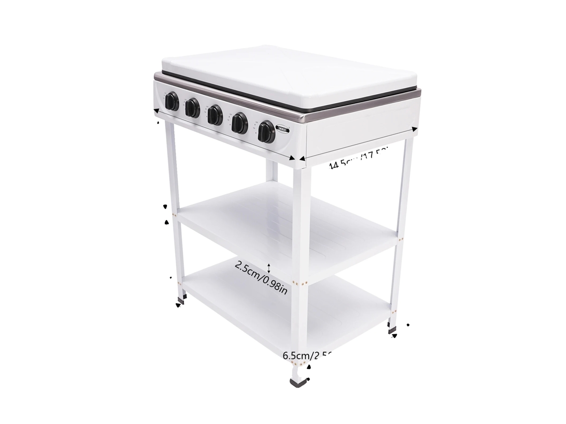Parrilla de gas, 5 quemadores, diseño independiente, color blanco OEM