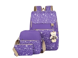 Mochila Oso, Mochila Escolar, Mochila de Estudiante, Juego de Tres Piezas, Morada