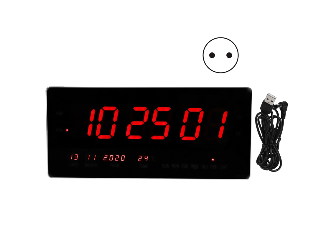 Reloj de pared digital LED, sencillo y elegante, con calendario USB para mesa, visualización de semana y mes, enchufe UE 110-220 V CC 5 V.