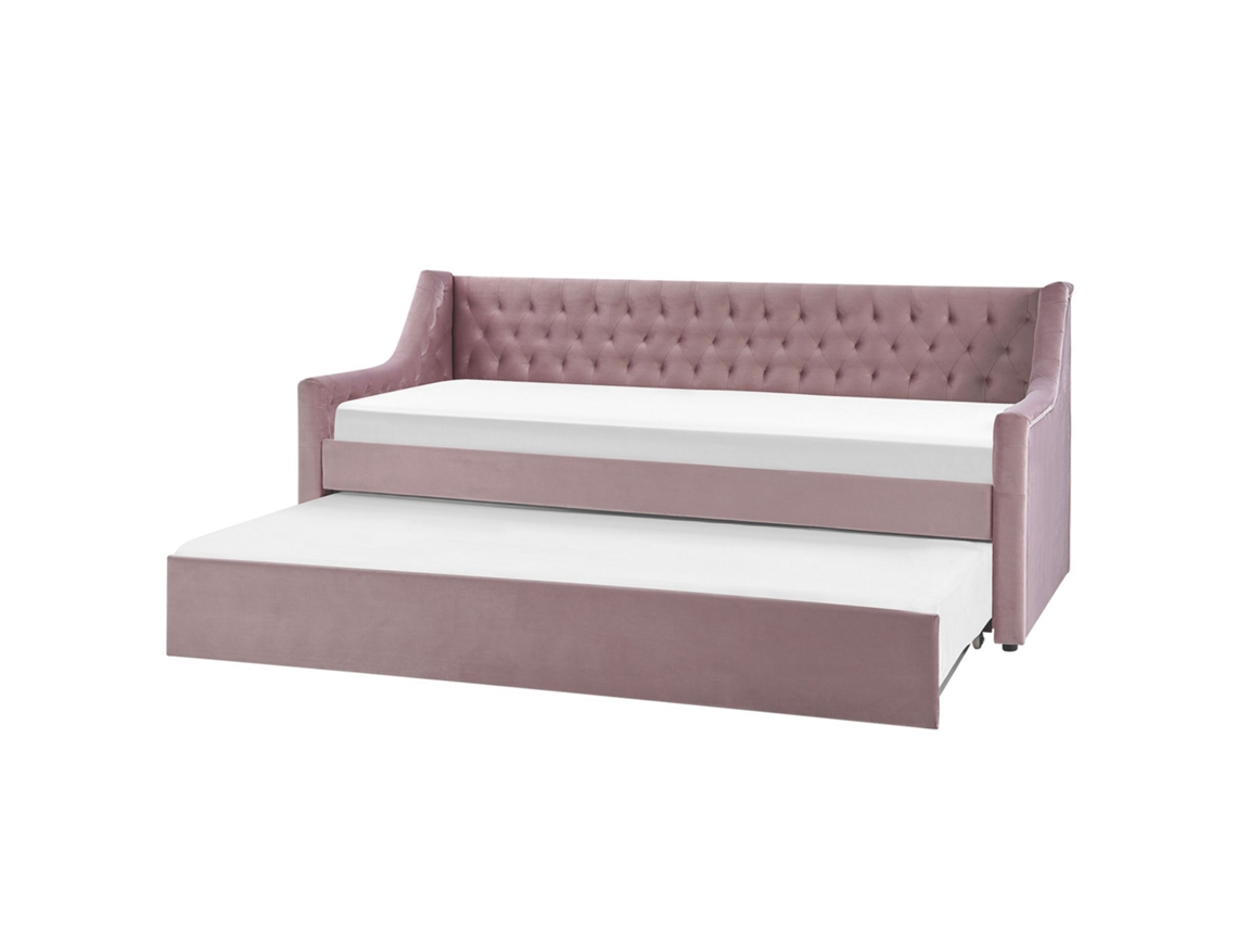 Cama con somier BELIANI Montargis de Terciopelo Rosa 189x219x94