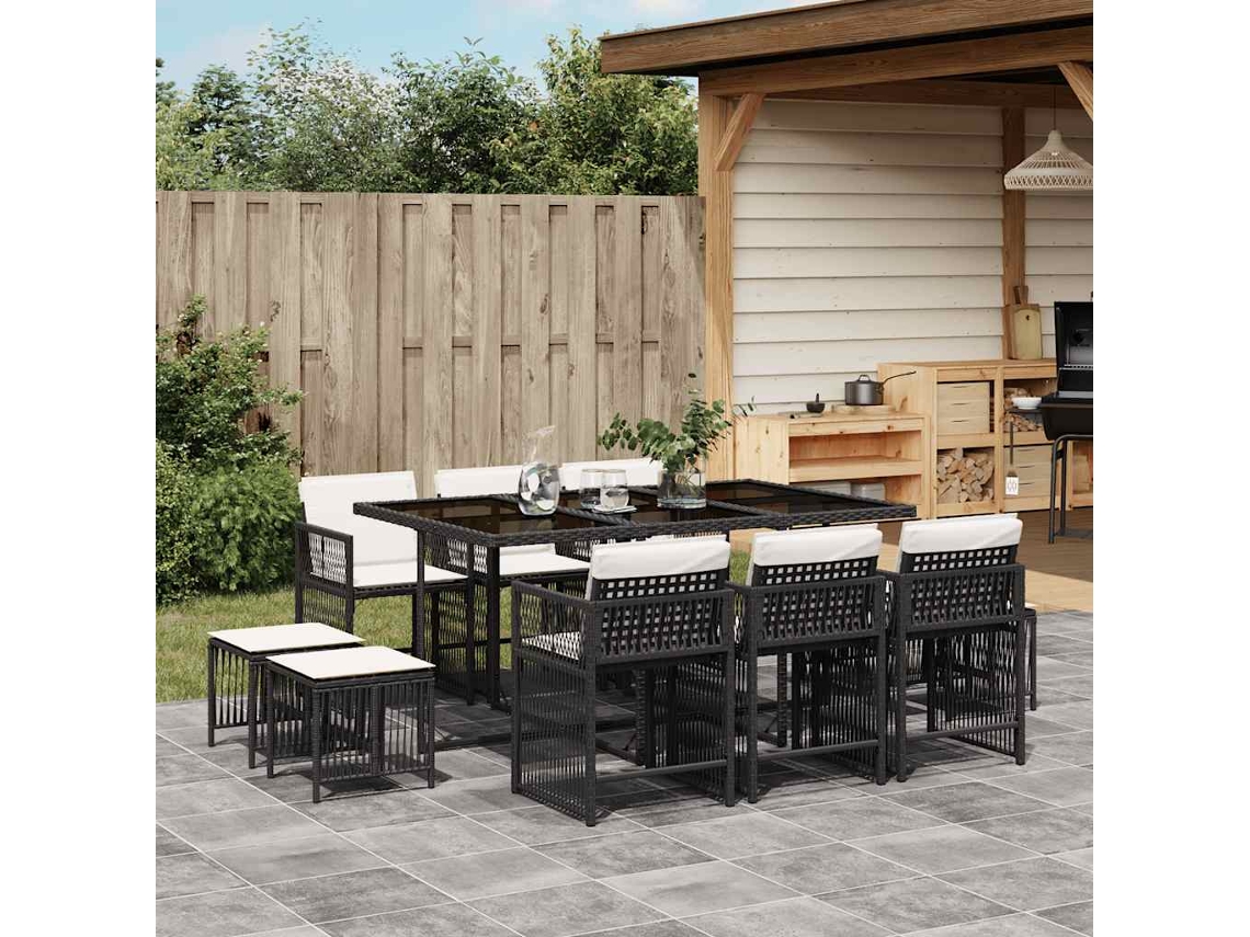 Juego de comedor de jardín de 11 piezas con cojines de mimbre negros de DKD Home Decor