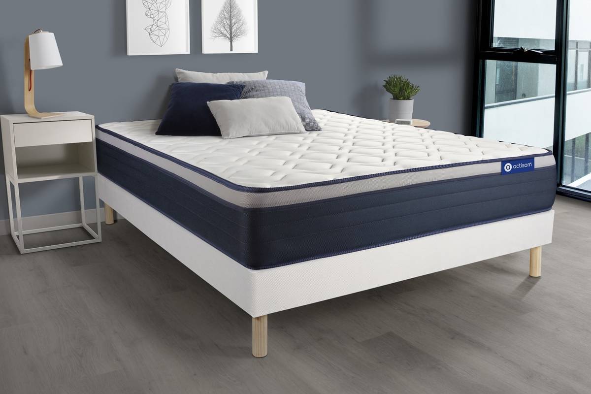 Conjunto de Somier Blanco + Colchón ACTISOM Actiflex Max (150x200 cm - Muelles Ensacados)