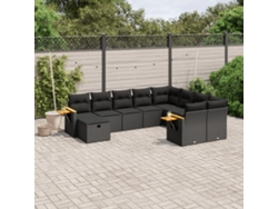 Conjunto de sofá de jardín de 10 piezas con cojines en mimbre sintético negro de DKD Home Decor