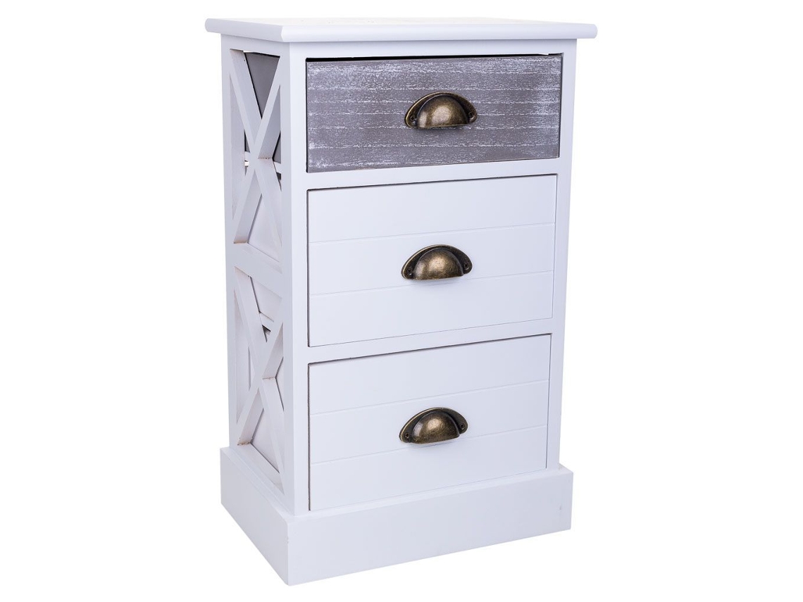 Mesita de Noche WANDERLUST DECO (Madera de Paulownia y Mdf - Blanco - 35 x 25 x 57 cm)