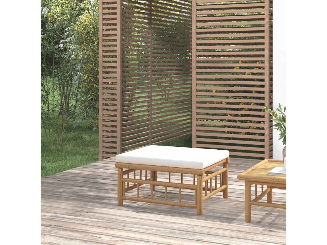 Reposapiés de jardín de bambú con cojín blanco crema Wsd41786 Lovely Home